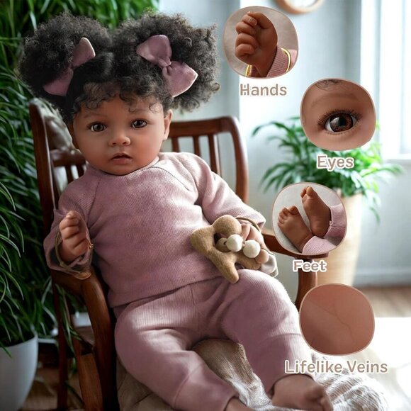 🆕20 Inch Black Girl Soft Body Realistic Newborn Reborn Baby Doll with Clothes - Picture 4 of 8